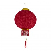Фонарик китайский шелковый с символом удачи, красный (d-25см)