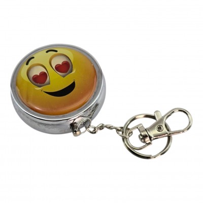 Пепельница-брелок карманная с рисунком металл Cмайл с сердечками  (d-5 h-1.7 см)