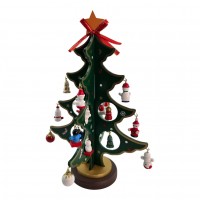 Елка настольная деревянная с подвесными игрушками (25 × 16 × 16 см)