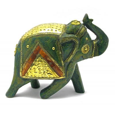 Слон деревянный винтажный с медными вставками (h-20 см)