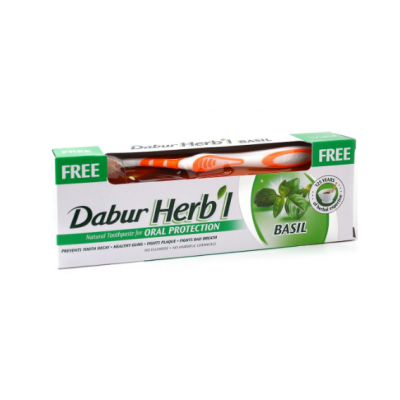 Зубная паста с базиликом DABUR HERB'L 150г + зубная щетка