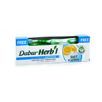 Зубная паста Отбеливающая соль с лимоном DABUR HERB'L 150г + зубная щетка