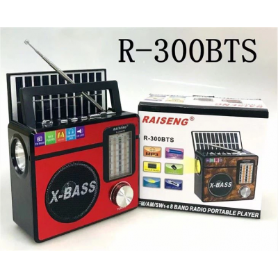 Радио R-300BTS аккумуляторное с солнечной панелью, фонарём и USB