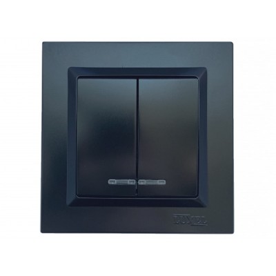 Выключатель двойной с подсветкой Luxel JAZZ (9106) Черный