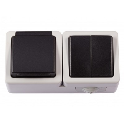 Блок двойной выключатель + розетка с/з и крышкой Luxel DEBUT (6533)
