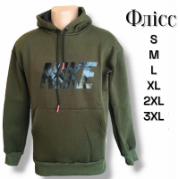 Худі-кенгуру трикотажне, утеплене всередині на флісі. Колір зелений ( болотний). Норма. Розміри: S, M, L, XL, 2XL, 3XL.