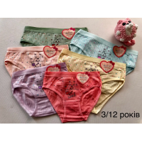 Трусики для девчат (3-12 лет) Котик. Хлопок, в рубчик Трусики для девчат (3-12 лет) Котик. Хлопок, в рубчик