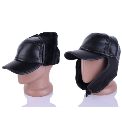 Кепка чоловіча тепла. Кож.зам На флісі з вушками. Розмір 56-59