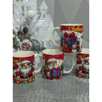 Керамическая чашка(350мл) круговая деколь Новогодняя