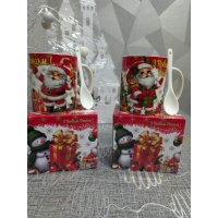 Керамическая чашка(350мл) с ложкой*Дед Мороз*