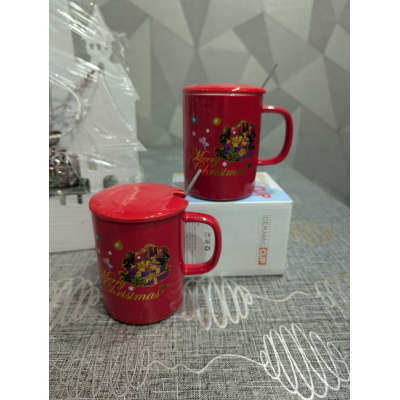 Керамическая чашка с крышкой  (350мл) Новогодняя
