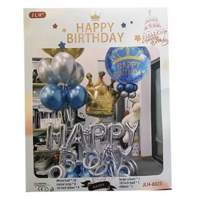 Арка гирлянда из воздушных шаров "Happy Birthday", золотая корона