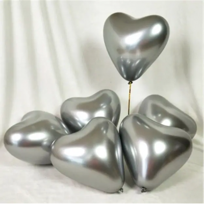 Шары воздушные сердца 12" хром серебро (50 шт/уп), Китай