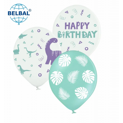 Воздушные шарики "Happy Birthday dino" 12" (30 см) ТМ Sharoff, В упаковке  25 штук