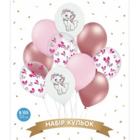 Набор шаров "Кошечка Мэри", белый, розовый, хром 10 шт ТМ Sharoff