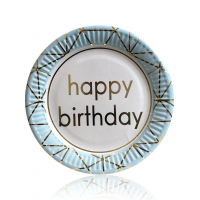 Тарелки бумажные одноразовые "Happy Birthday" голубые 18 см,10 шт  