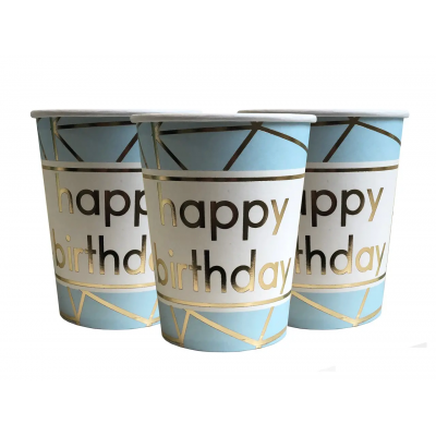 Стаканчики бумажные одноразовые "Happy Birthday" голубые ,10 шт
