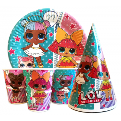 Набор для детского дня рождения " Куклы Лол " Тарелки -10 шт Стаканчики - 10 шт Колпачки - 10шт