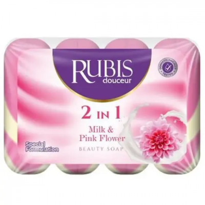 Мыло Rubis Экопак 2в1 (4*90гр) Молоко и розовый цветок