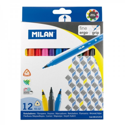 Набор фломастеров ТМ MILAN 06121212 треугольные тонкие 12цв.