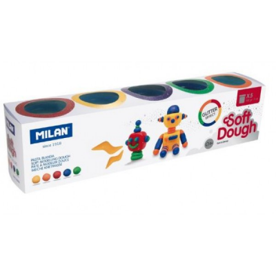Тесто для лепки TM MILAN 913505G Glitter Soft Dough 142г, набор 5шт