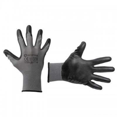Перчатка трикотажная, синтетическая, серая, покрыта черным нитрилом на ладони, 10" INTERTOOL SP-0122