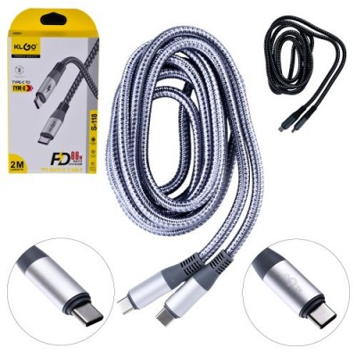 Кабель KLGO Type-C to Type-C PD 2.0м (9V/2A 12W,20V/3A 66W)