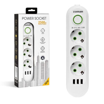 Удлинитель 2500W 3м (3р 3USB с выкл) 29*13*4.5см