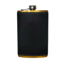 Фляга из нержавеющей стали с кожаной отделкой – 10 oz (295 мл)  FS-10 Black