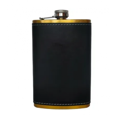 Фляга из нержавеющей стали с кожаной отделкой – 10 oz (295 мл)  FS-10 Black