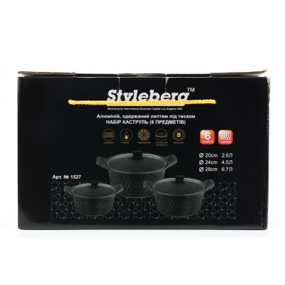 Набор кастрюль 3 шт мраморное покрытие 1527 Набор кастрюль 3 шт мраморное покрытие 1527