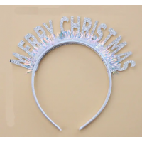 Праздничная пластиковая корона "Merry Christmas" серебряная