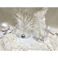 Повязка карнавальная, с пером, белая