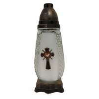 Лампадка стеклянная на 48 часов "Крест с сердцем"