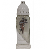 Лампадка стеклянная на 36 часов "Крест с рукой/белый край" Лампадка стеклянная на 36 часов "Крест с рукой/белый край"