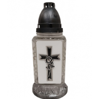 Лампадка стеклянная на 36 часов "Крест с розой на белом фоне"