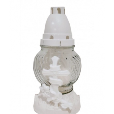 Лампадка стеклянная на 24 часа "Крест белый"