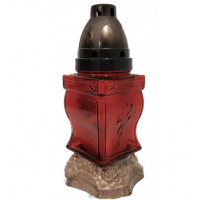 Лампадка стеклянная на 18 часов "Квадрат красный с рельефным крестом"