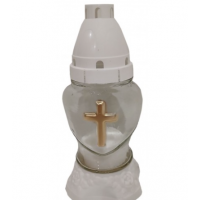 Лампадка стеклянная на 18 часов "Белое сердце с крестом"