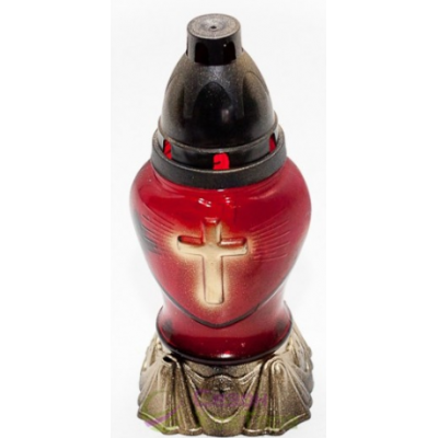 Лампадка стеклянная на 18 часов "Красное сердце с крестом"