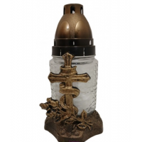 Лампадка стеклянная на 18 часов "Крест золотой"