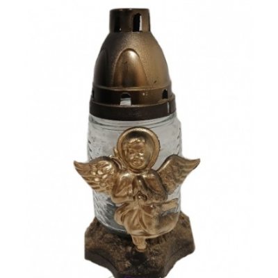 Лампадка стеклянная на 18 часов "Ангел золотой" прозрачная