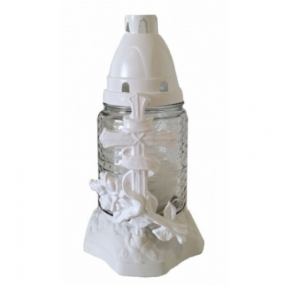 Лампадка стеклянная на 18 часов "Крест белый"