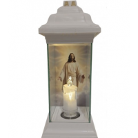 Лампадка Каплычка белая витражная с led-свечой "Иисус"