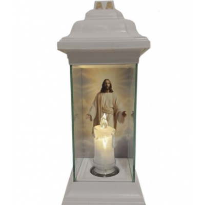 Лампадка Каплычка белая витражная с led-свечой "Иисус"