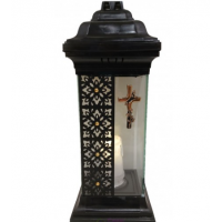 Лампадка Каплычка черная витражная с led-свечой "Крест золотой"