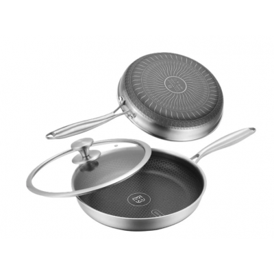 Сковорода с крышкой Edenberg EB-13056 из нержавеющей стали с трехслойным антипригарным покрытием 20 см