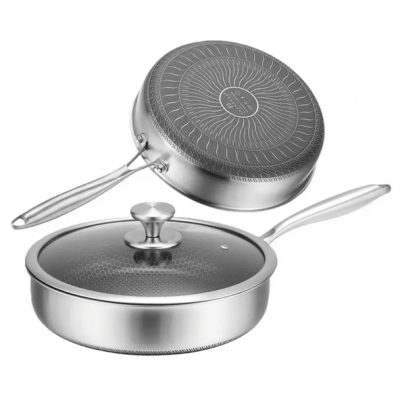 Глубокая сковорода Edenberg B-13061 из нержавеющей стали с крышкой с антипригарным покрытием 24 см