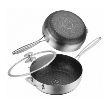 Сковорода с крышкой глубокая Вок Edenberg EB-13071 серебристая 24 см