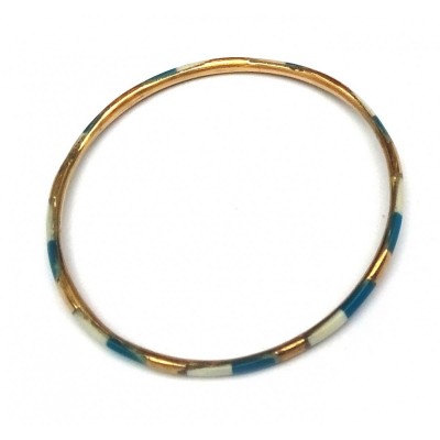 Браслет медный с бело-голубыми костяными вставками  (d-7 см, ширина 4 мм)